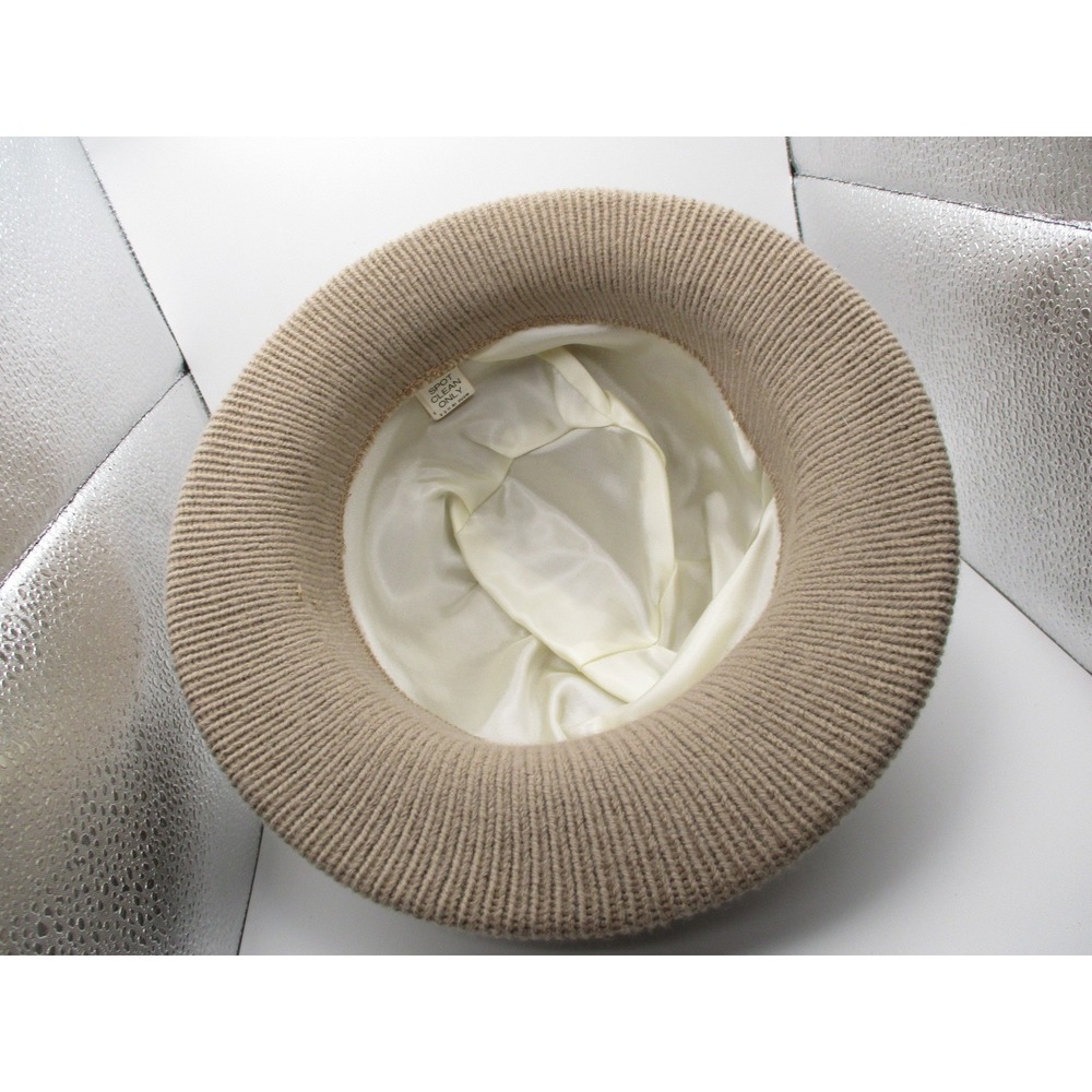 Vintage Union Made Tan Knit Cloche Hat Women Taupe Ribbed Brim Lined USA WPL 219 - Picture 5 of 10